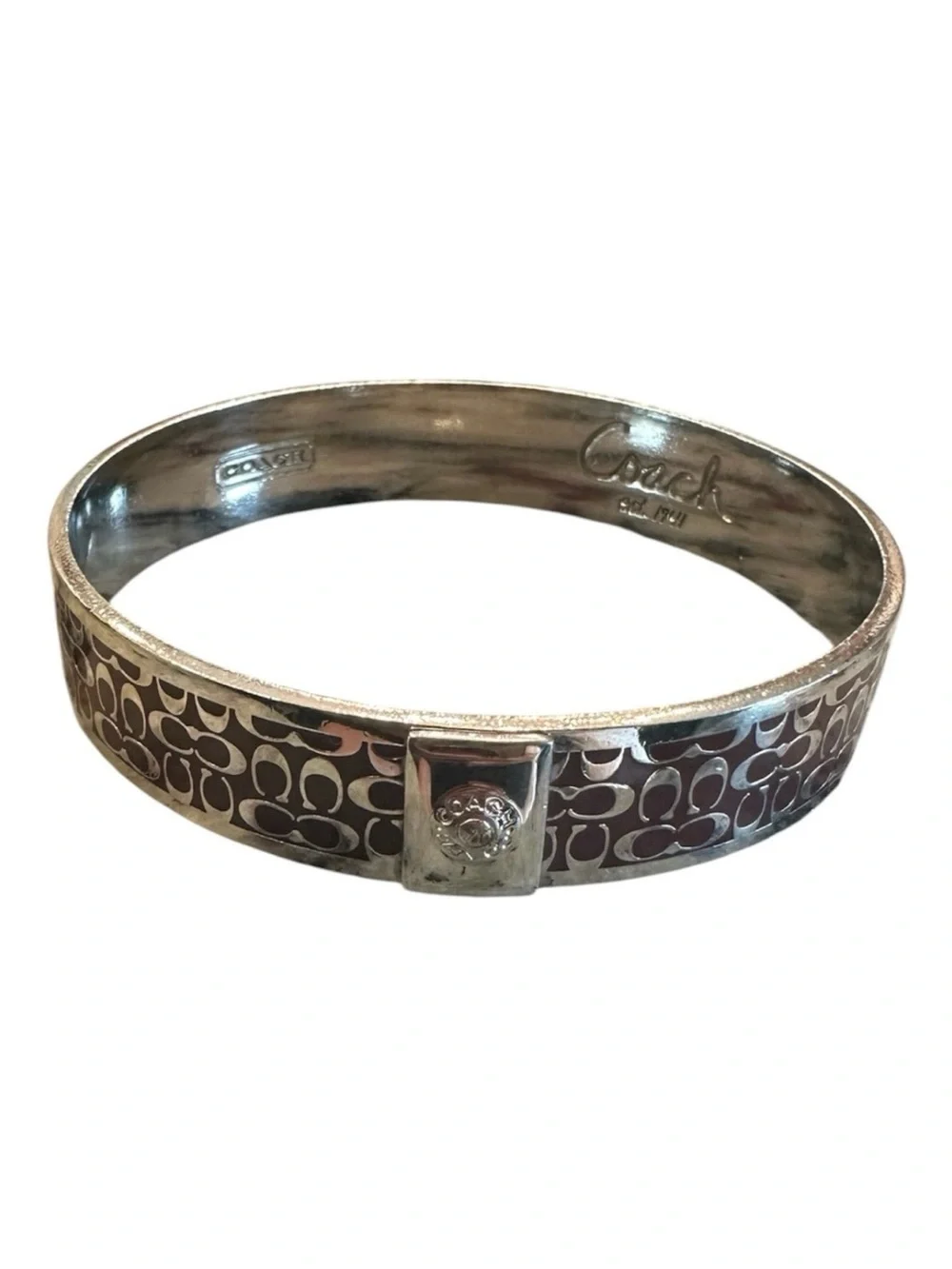 Coach Brown and Silver Signature Cuff Bracelets